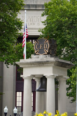 Fire fighter memorial flame and flag