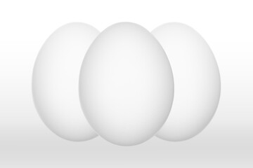 three white eggs isolated on white background