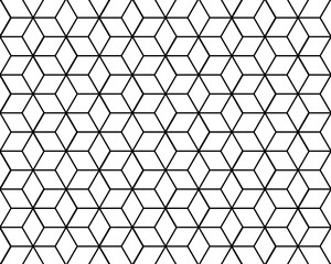 Contemporary tessellated repeating 3d cube blocks pattern of black outlines, geometric illustration, PNG transparent background