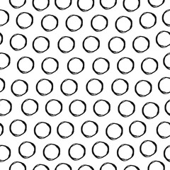 Random scattered circles seamless pattern Black and white background Round logo icon sign Polka dots concept Hand drawn sketch Cartoon doodle design Fashion print for textile clothes apparel card ad