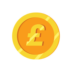 Vector of design flat  coin icon, Gold pound sterling symbol on isolated white background. Golden pound coin