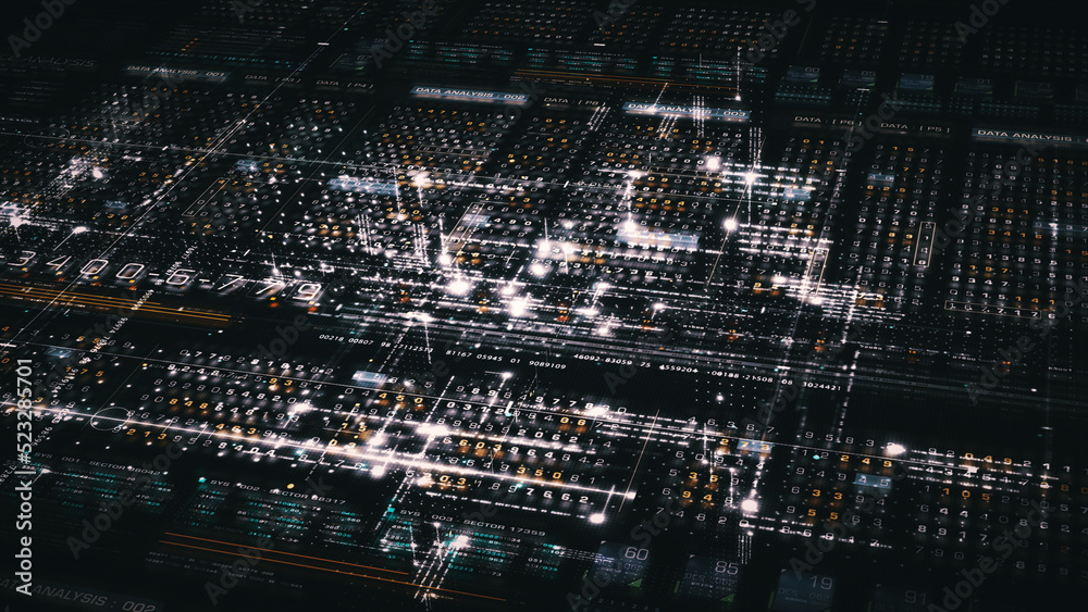Poster Advance digital generated motion abstract matrix cyber environment big data analytic artificial intelligent metaverse simulation, head up display background