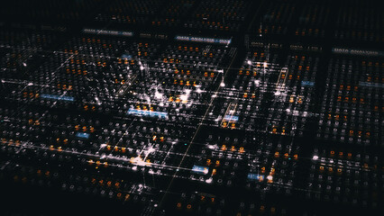 Advance digital generated motion abstract matrix cyber environment big data analytic artificial intelligent metaverse simulation, head up display background