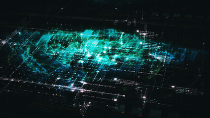 Advance digital generated motion abstract matrix cyber environment big data analytic artificial intelligent metaverse simulation, head up display background