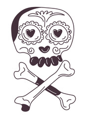 Skeleton personage with floral ornaments on skull