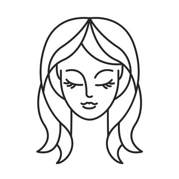 pretty woman face line art vector illustration icon isolated on white background