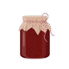 Jam or red color confiture jar in rustic style, homemade fruit berry preserve, vector illustration on white background