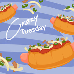 Crazy tuesday, hot dogs with sauce and cheese