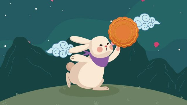 mid autumn animation with rabbit