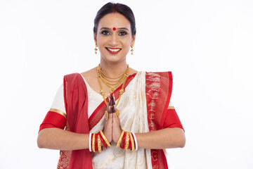 Portrait of Bengali woman greeting