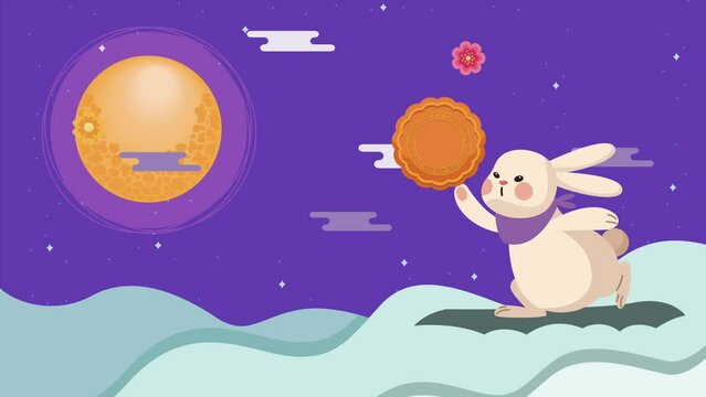 mid autumn animation with rabbit