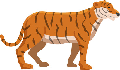 Set of animals. deer, tiger, elephant, buffalo, cow, horse, chicken, duck flat vectors isolated on white background.