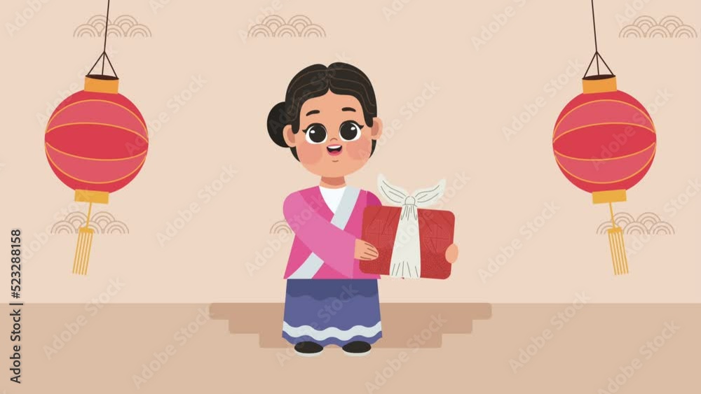 Sticker happy chuseok animation with woman