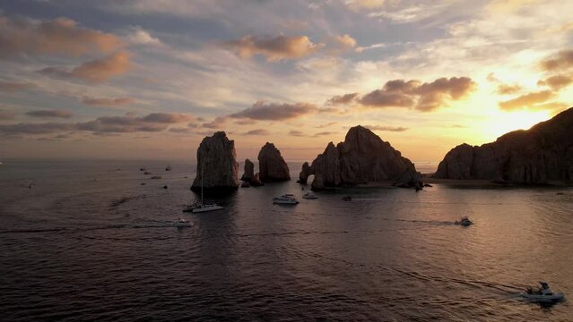 Cabo San Lucas Mexico Sunset Drone footage, Los Cabos