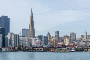 SAN FRANCISCO, USA - February 12, 2018: TransAmerica Pyramid San Francisco and Buildings in Downtown famous post card vintage colors - Image