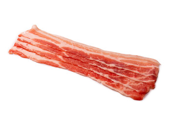 Raw bacon slices isolated on a white background.