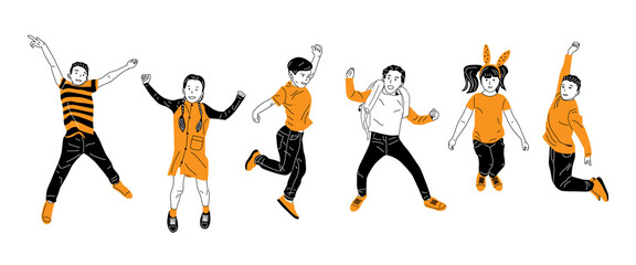 hand drawn different jumping children
