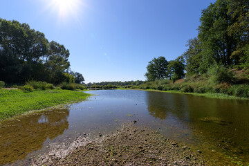 Fototapeta na wymiar The dry bed of the Loire River near Mahyses island protected natural area