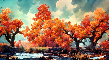 Fototapeta na wymiar D render of a maple tree landscape 
