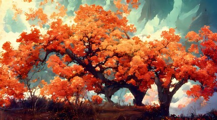 Naklejka na ściany i meble D render of a maple tree landscape 