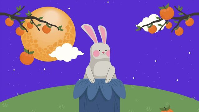 happy chuseok animation with rabbit