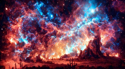 Fototapeta na wymiar Glowing nebula and star dust clouds in outer space Fu 