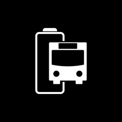 Electric bus with fully charged battery energy indicator icon isolated on dark background