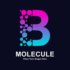 Letter B molecule dots logo vector template. Suitable for business, initial, Medicine, science, technology, laboratory, electronics