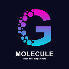 Letter G molecule dots logo vector template. Suitable for business, initial, Medicine, science, technology, laboratory, electronics