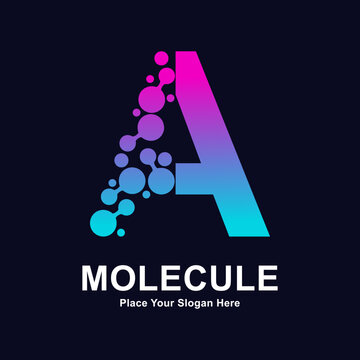 Letter A molecule dots logo vector template. Suitable for business, initial, Medicine, science, technology, laboratory, electronics