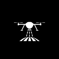 Smart farm with drone control icon isolated on dark background - obrazy, fototapety, plakaty