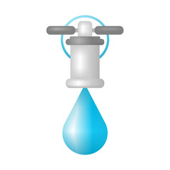Gray tap faucet with blue water dripping flat vector icon design.