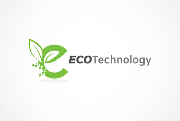 Letter E Leaf Logo, letter e and leaf combination, usable for natural environment technology logos, flat Logo Design Template, vector illustration