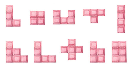 pink brick computer game nostalgic 90s set elements for background hand watercolor