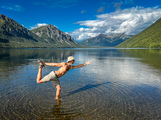 Yoga Pose (Dancer) in Alaska Mountains