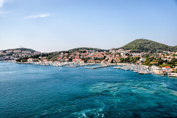 Fototapeta na wymiar Coastline and harbor of Dubrovnik in Croatia