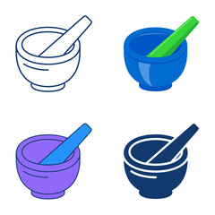 Pestle and mortar icon set