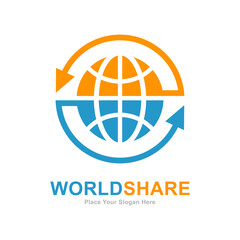 World share vector logo template. Suitable for business, media social, world symbol