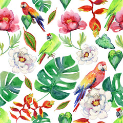 pattern with flowers. Seamless watercolor background. Hand drawn pattern. 