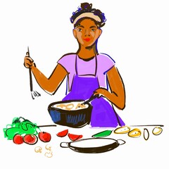 person cooking. Beautiful hand-drawn illustration. 