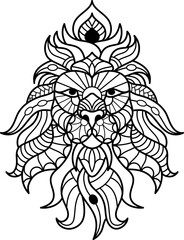 Hand drawn lion line art tattoo coloring page  for kids
