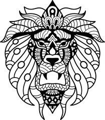 Hand drawn lion line art tattoo coloring page  for kids