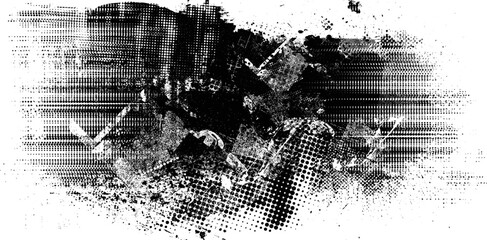 Naklejka na ściany i meble Glitch distorted geometric shape . Noise destroyed logo . Trendy defect error shapes . Glitched frame .Grunge textured . Distressed effect .Vector shapes with a halftone dots screen print texture.