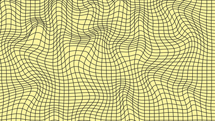 Abstract wavy 3d mesh on a yellow background. Geometric dynamic wave. 3D technology wireframe. Vector illustration.