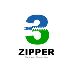 Fototapeta premium Number 3 zipper logo vector template. Suitable for fashion design, initial name, poster, card and industry fashion symbol