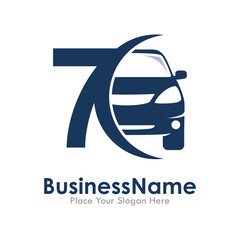 Number 7 with car vector logo template.  Fonts for event, promo, logo, banner, monogram, poster and identity.