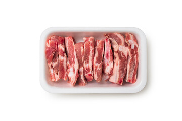 tray with pork ribs. isolated white background