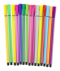 Cutout of an isolated set of colorful felt pens with the transparent png background