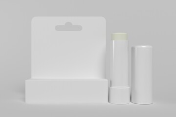 3d render mockup of blank white carton pack of hygienic lipstick or lip balm to show package design - obrazy, fototapety, plakaty