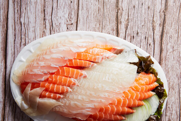 Fresh salmon sashimi and white fish sashimi	